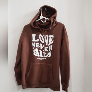Ligjtweight brown hoodie " love never fails" juniors size small